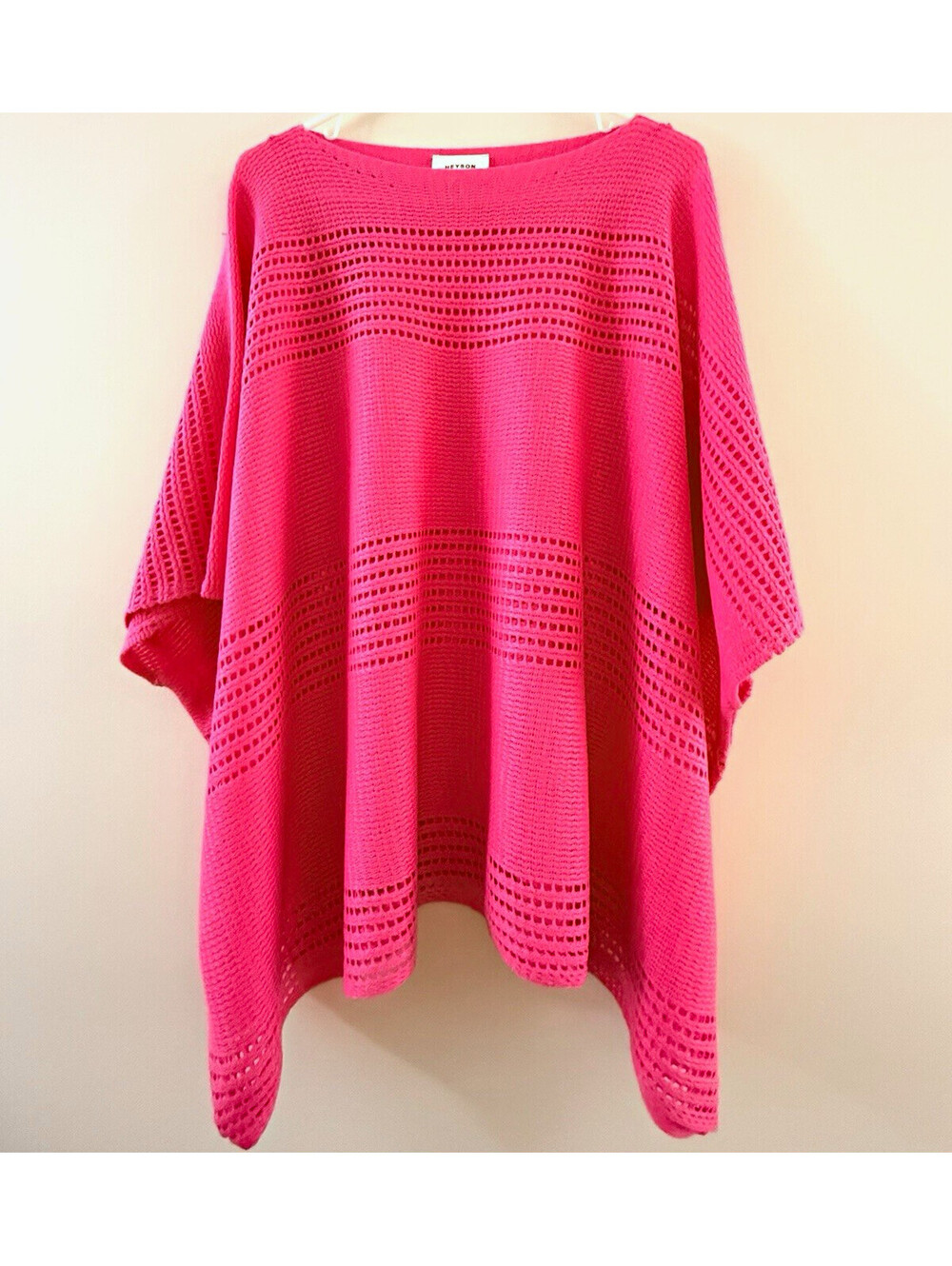 HEYSON Women’s 1XL Hot Pink Open Knit Poncho Sweater Oversized Dolman Acrylic